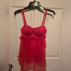 Victoria's Secret Elegant Red Lace Babydoll Lingerie Set